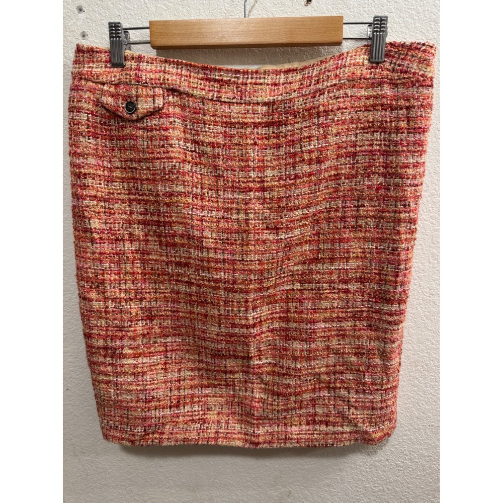 Kenar Tweed Pencil Skirt Women 12 Red Multi-Color Excellent Textured Skirt